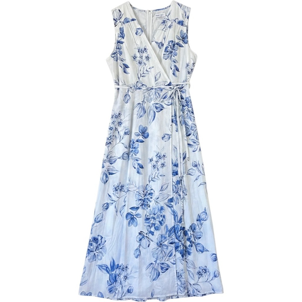 NWT Calvin Klein Womens Faux Wrap Maxi Dress Floral Sleeveless V-Neck Lined 14